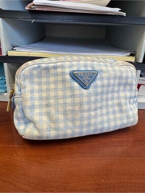 Prada Blue Gingham Cosmetic Pouch